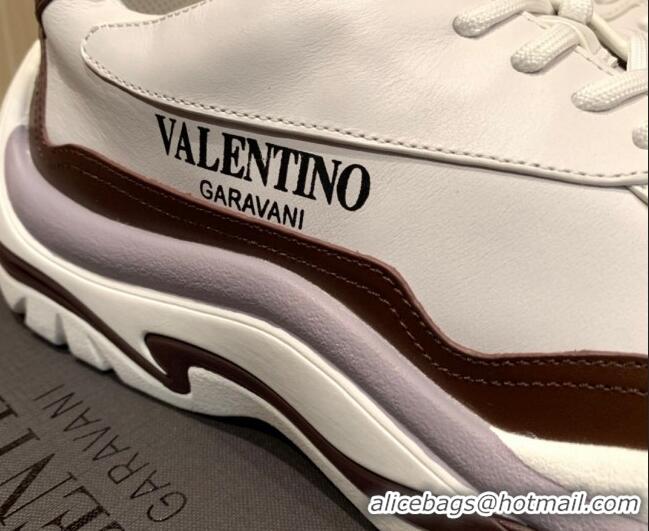 Top Quality Valentino Gumboy Calfskin Sneakers White/Dark Brown 032648