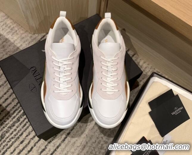 Duplicate Valentino Gumboy Calfskin Sneakers White/Tan Brown 032649