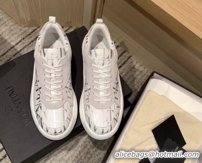 Stylish Valentino Gumboy VLTN Print Calfskin Sneakers White/Silver 032650