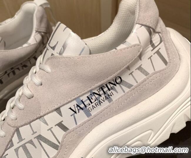 Stylish Valentino Gumboy VLTN Print Calfskin Sneakers White/Silver 032650