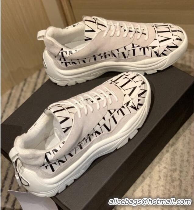 Super Quality Valentino Gumboy VLTN Print Calfskin Sneakers White/Black 032651