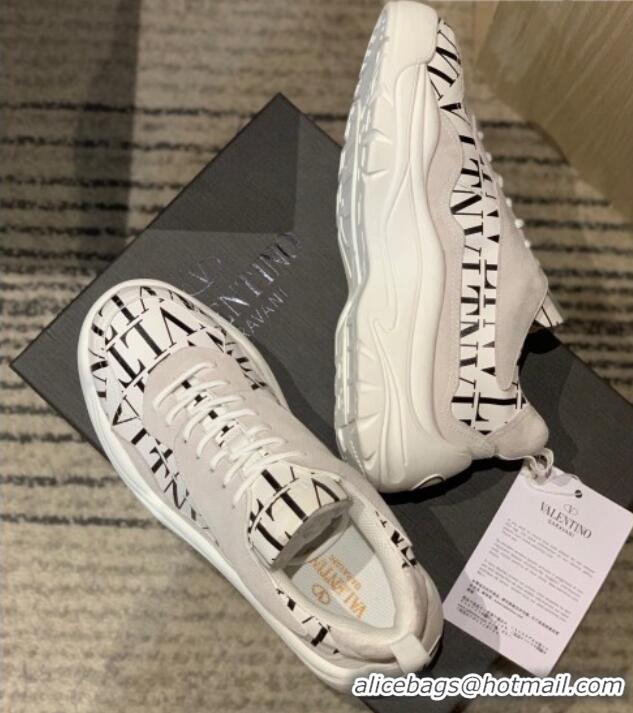 Super Quality Valentino Gumboy VLTN Print Calfskin Sneakers White/Black 032651