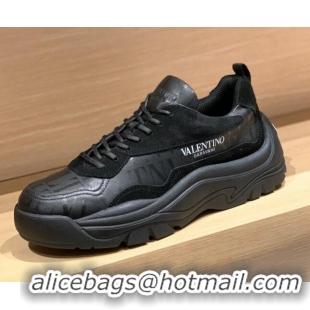 Top Quality Valentino Gumboy VLTN Print Calfskin Sneakers Black 032652