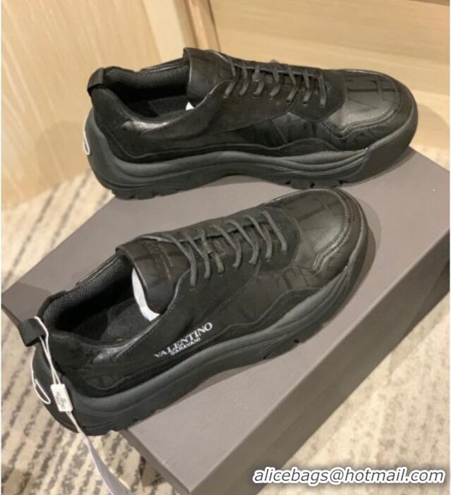 Top Quality Valentino Gumboy VLTN Print Calfskin Sneakers Black 032652