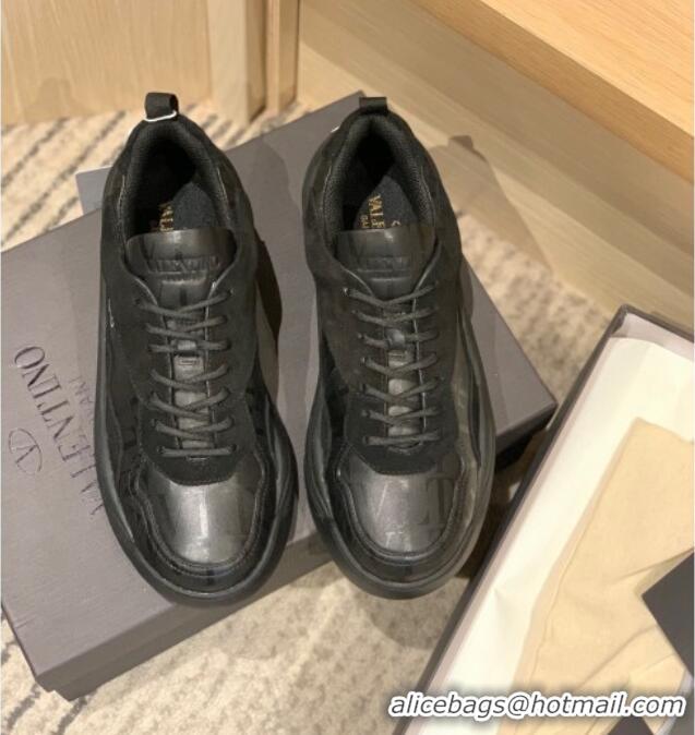 Top Quality Valentino Gumboy VLTN Print Calfskin Sneakers Black 032652