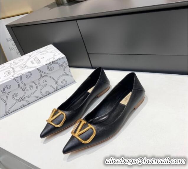 Duplicate Valentino VLogo Ballet Flat Black 032653