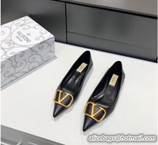 Duplicate Valentino VLogo Ballet Flat Black 032653