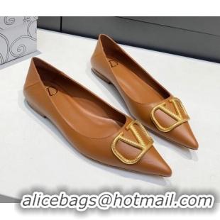 Stylish Valentino VLogo Ballet Flat Brown 032656