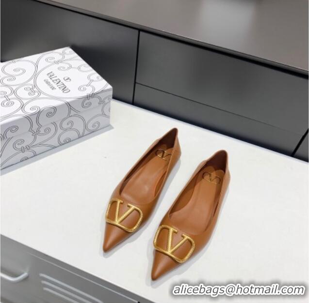 Stylish Valentino VLogo Ballet Flat Brown 032656