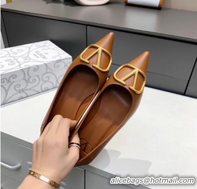 Stylish Valentino VLogo Ballet Flat Brown 032656