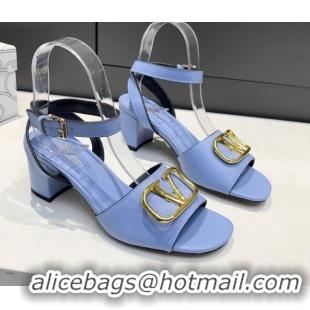 Purchase Valentino VLogo Grained Calfskin Heel Sandals 5cm Blue 032663