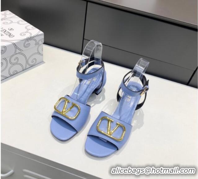 Purchase Valentino VLogo Grained Calfskin Heel Sandals 5cm Blue 032663