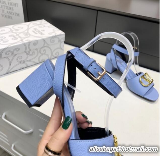 Purchase Valentino VLogo Grained Calfskin Heel Sandals 5cm Blue 032663