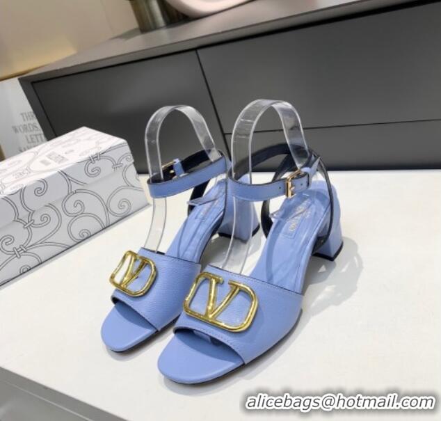 Purchase Valentino VLogo Grained Calfskin Heel Sandals 5cm Blue 032663