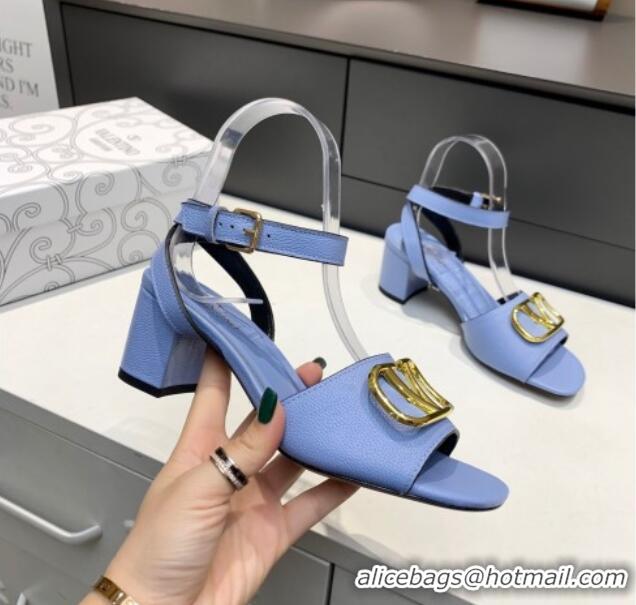 Purchase Valentino VLogo Grained Calfskin Heel Sandals 5cm Blue 032663