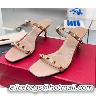 Luxurious Valentino Rockstud Medium Slide Sandals 6.5cm Pink 032840