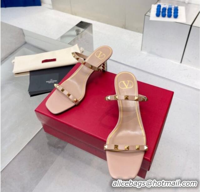 Luxurious Valentino Rockstud Medium Slide Sandals 6.5cm Pink 032840