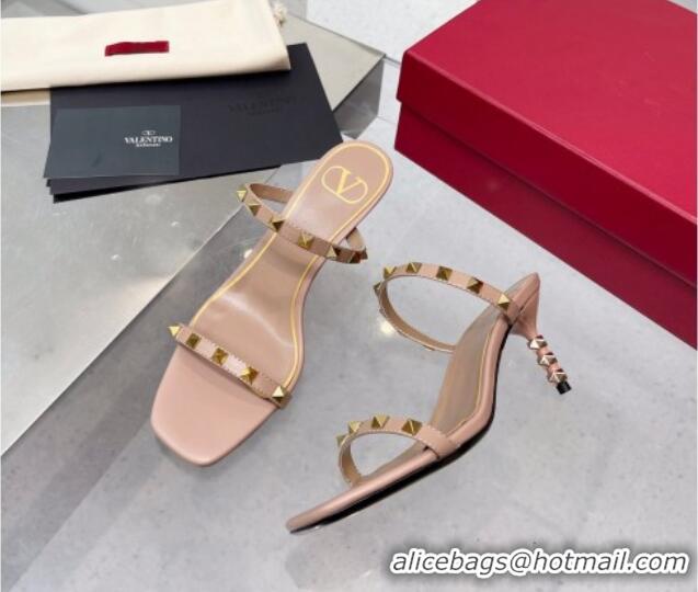 Luxurious Valentino Rockstud Medium Slide Sandals 6.5cm Pink 032840