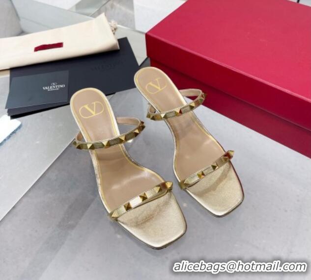 Modern Valentino Rockstud Medium Slide Sandals 6.5cm Gold 032842