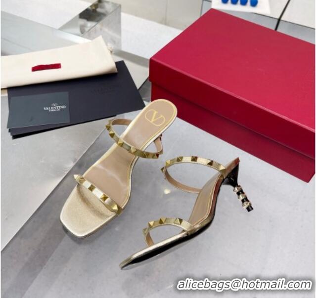 Modern Valentino Rockstud Medium Slide Sandals 6.5cm Gold 032842