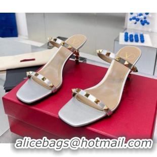 Unique Style Valentino Rockstud Medium Slide Sandals 6.5cm Silver 032843