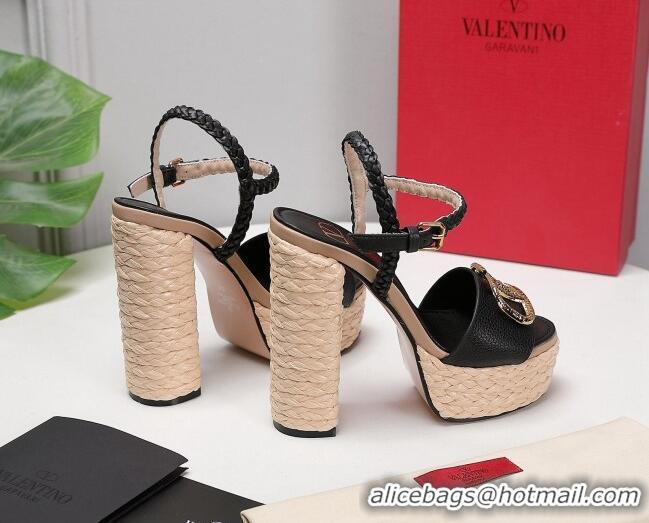 Best Price Valentino VLogo Leather High Heel Flatform Sandals 13cm Black 032844