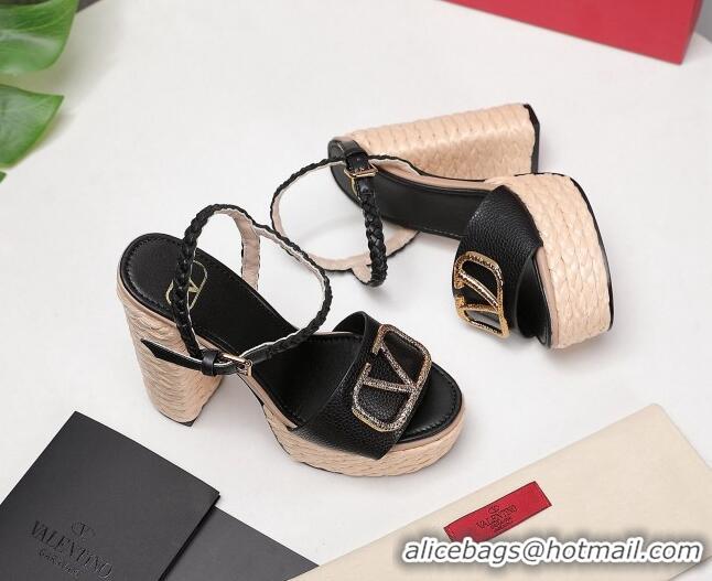 Best Price Valentino VLogo Leather High Heel Flatform Sandals 13cm Black 032844