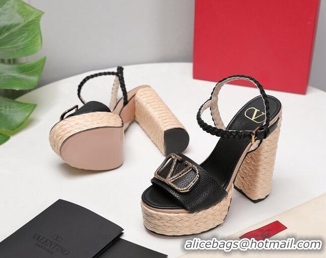 Best Price Valentino VLogo Leather High Heel Flatform Sandals 13cm Black 032844