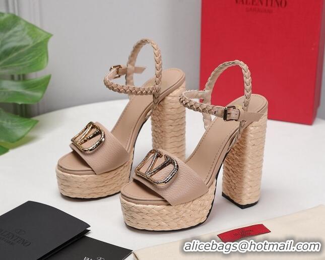 Best Product Valentino VLogo Leather High Heel Flatform Sandals 13cm Nude 032846