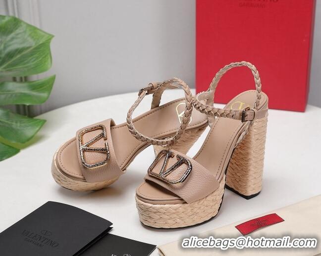 Best Product Valentino VLogo Leather High Heel Flatform Sandals 13cm Nude 032846