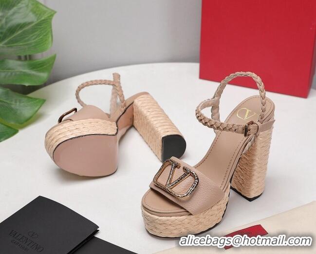 Best Product Valentino VLogo Leather High Heel Flatform Sandals 13cm Nude 032846