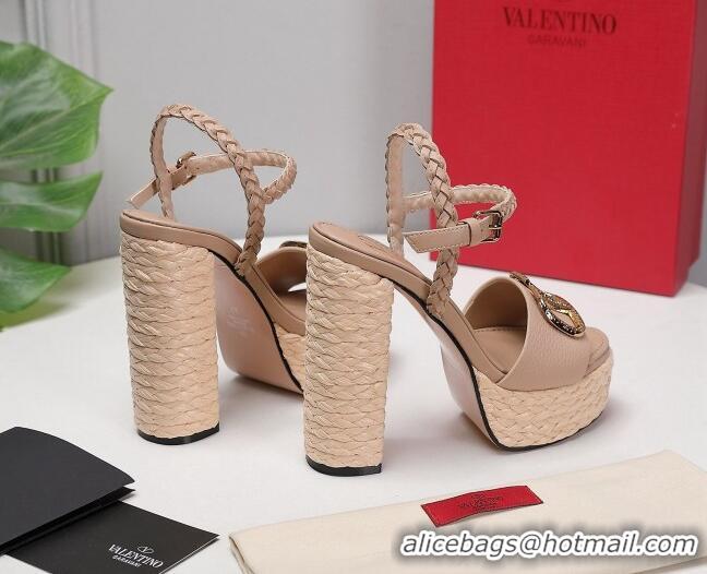 Best Product Valentino VLogo Leather High Heel Flatform Sandals 13cm Nude 032846