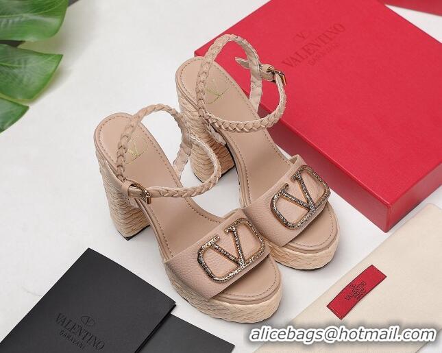 Best Product Valentino VLogo Leather High Heel Flatform Sandals 13cm Nude 032846