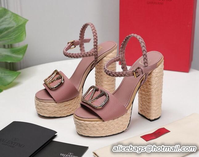 Most Popular Valentino VLogo Leather High Heel Flatform Sandals 13cm Pink 032848