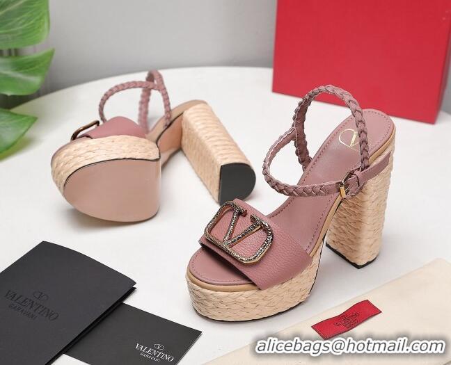 Most Popular Valentino VLogo Leather High Heel Flatform Sandals 13cm Pink 032848