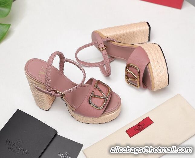 Most Popular Valentino VLogo Leather High Heel Flatform Sandals 13cm Pink 032848