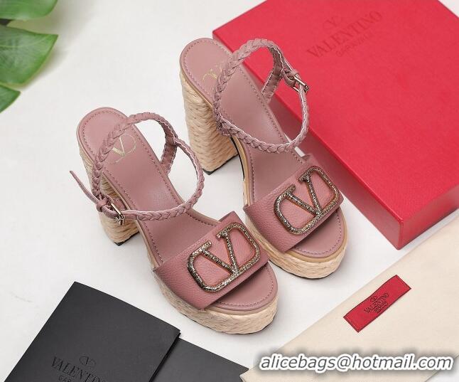 Most Popular Valentino VLogo Leather High Heel Flatform Sandals 13cm Pink 032848