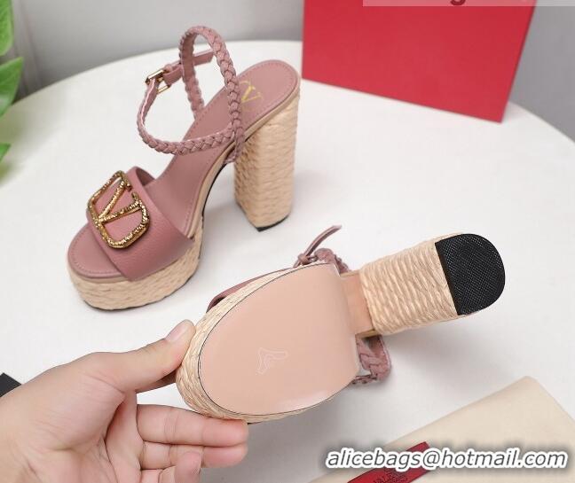 Most Popular Valentino VLogo Leather High Heel Flatform Sandals 13cm Pink 032848