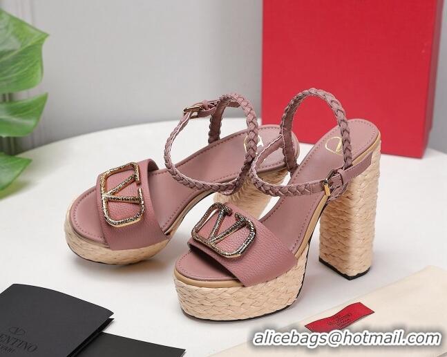 Most Popular Valentino VLogo Leather High Heel Flatform Sandals 13cm Pink 032848