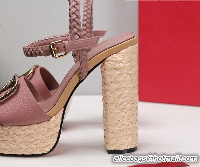 Most Popular Valentino VLogo Leather High Heel Flatform Sandals 13cm Pink 032848