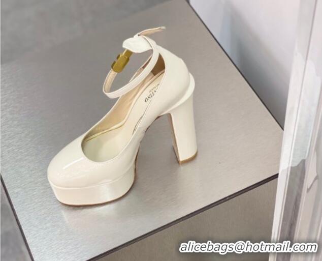 Unique Style Valentino Tan-Go Platform Pumps 15cm in Patent Leather White 041252