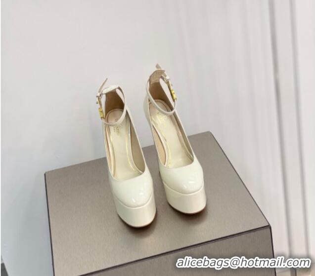 Unique Style Valentino Tan-Go Platform Pumps 15cm in Patent Leather White 041252