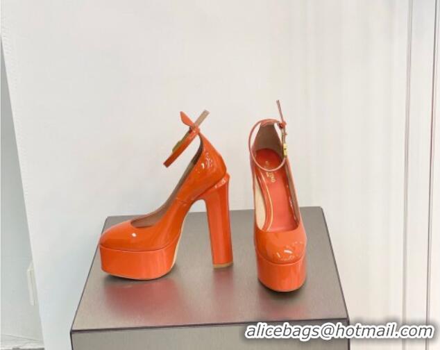 Good Looking Valentino Tan-Go Platform Pumps 15cm in Patent Leather Orange 041253