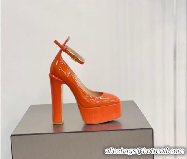 Good Looking Valentino Tan-Go Platform Pumps 15cm in Patent Leather Orange 041253