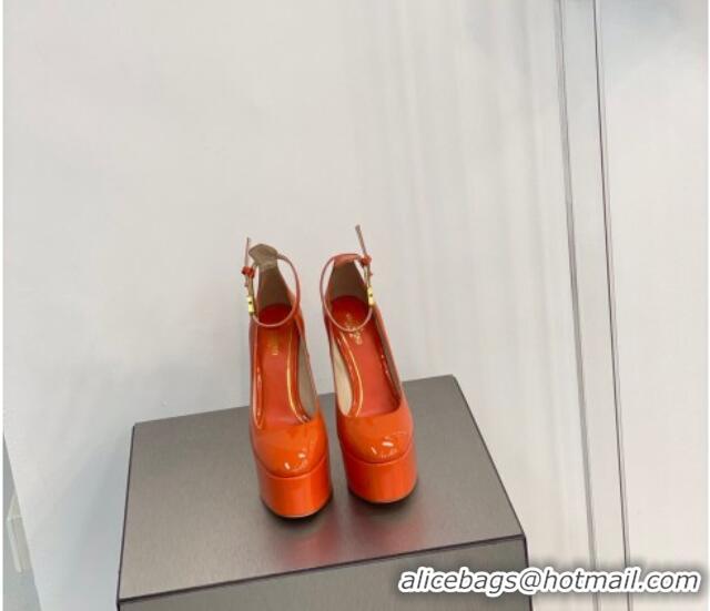 Good Looking Valentino Tan-Go Platform Pumps 15cm in Patent Leather Orange 041253