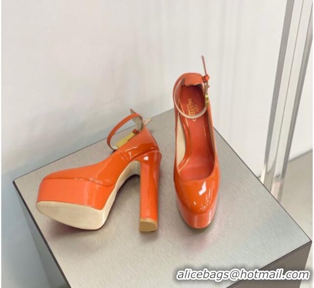 Good Looking Valentino Tan-Go Platform Pumps 15cm in Patent Leather Orange 041253