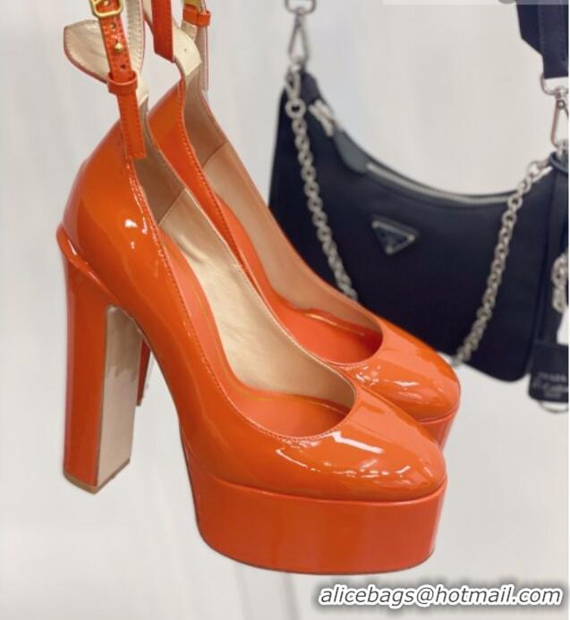 Good Looking Valentino Tan-Go Platform Pumps 15cm in Patent Leather Orange 041253