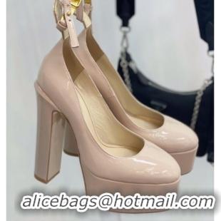 Stylish Valentino Tan-Go Platform Pumps 15cm in Patent Leather Nude 041254