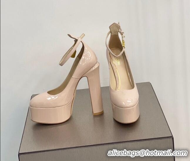 Stylish Valentino Tan-Go Platform Pumps 15cm in Patent Leather Nude 041254