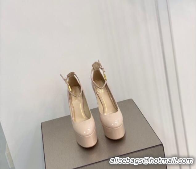 Stylish Valentino Tan-Go Platform Pumps 15cm in Patent Leather Nude 041254